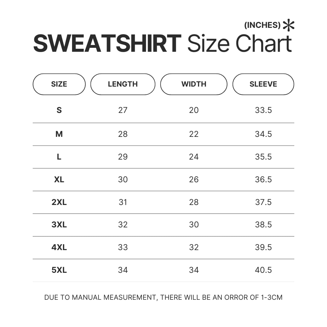 Sweatshirt Size Chart - Doraemon Store
