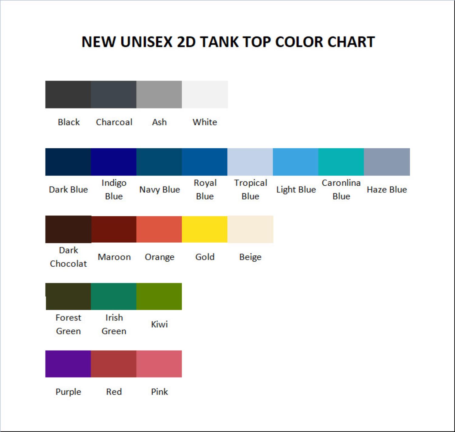 tank top color chart - Doraemon Store