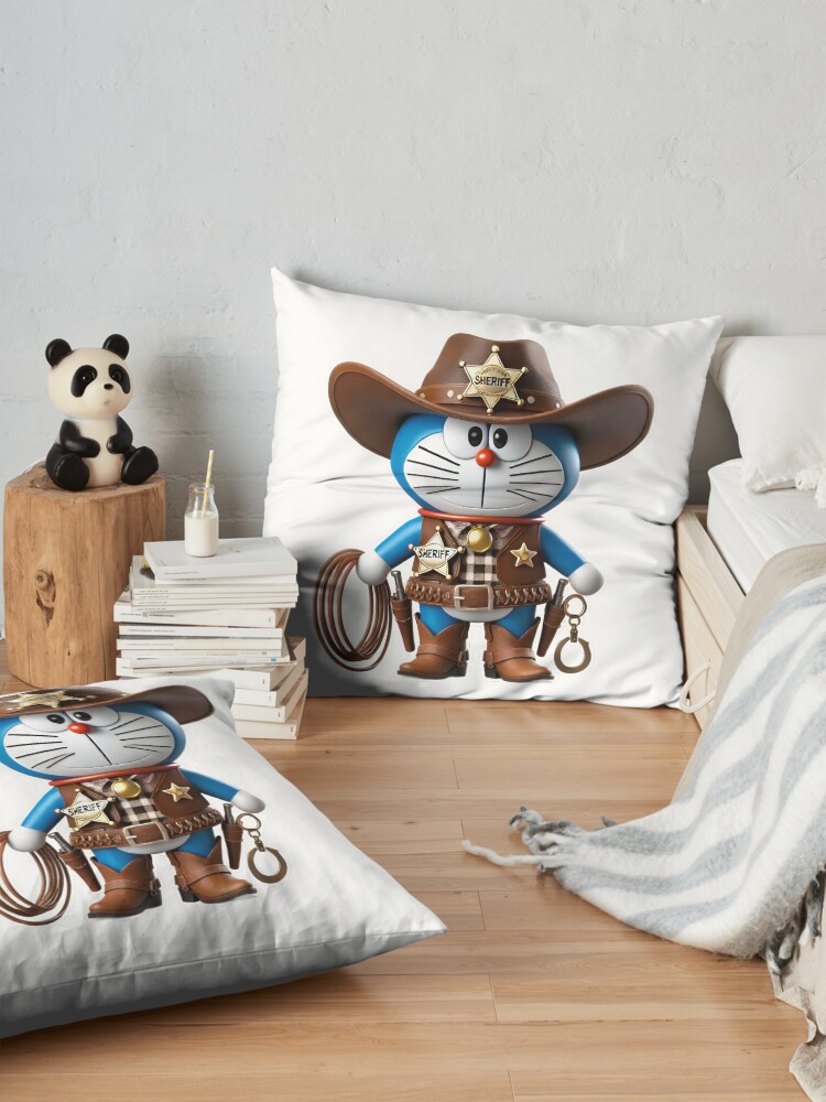 3D Doraemon Cowboy Sheriff Throw Pillow - Image 2
