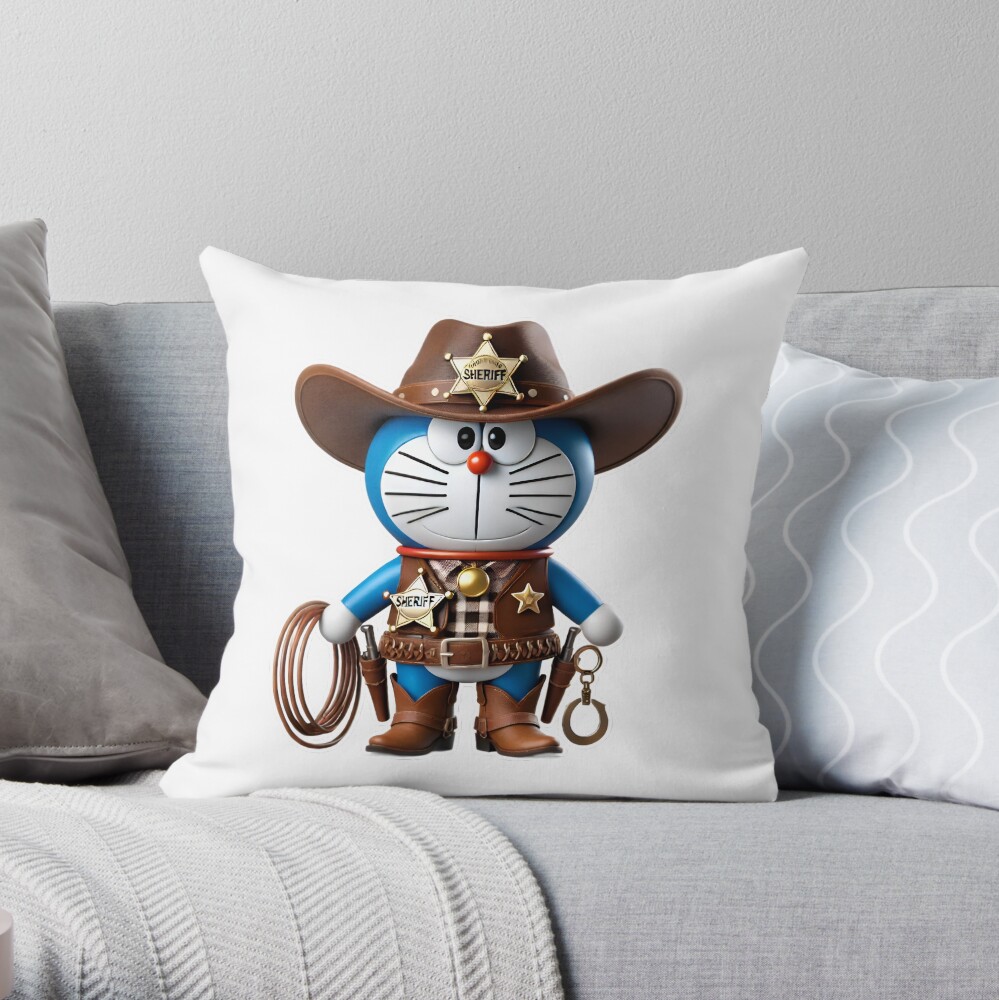 3D Doraemon Cowboy Sheriff Throw Pillow